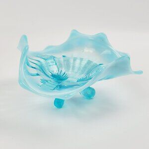 Vintage Northwood Klondyke Blue Opalescent 3-Toed Footed Triangular Bowl Dish
